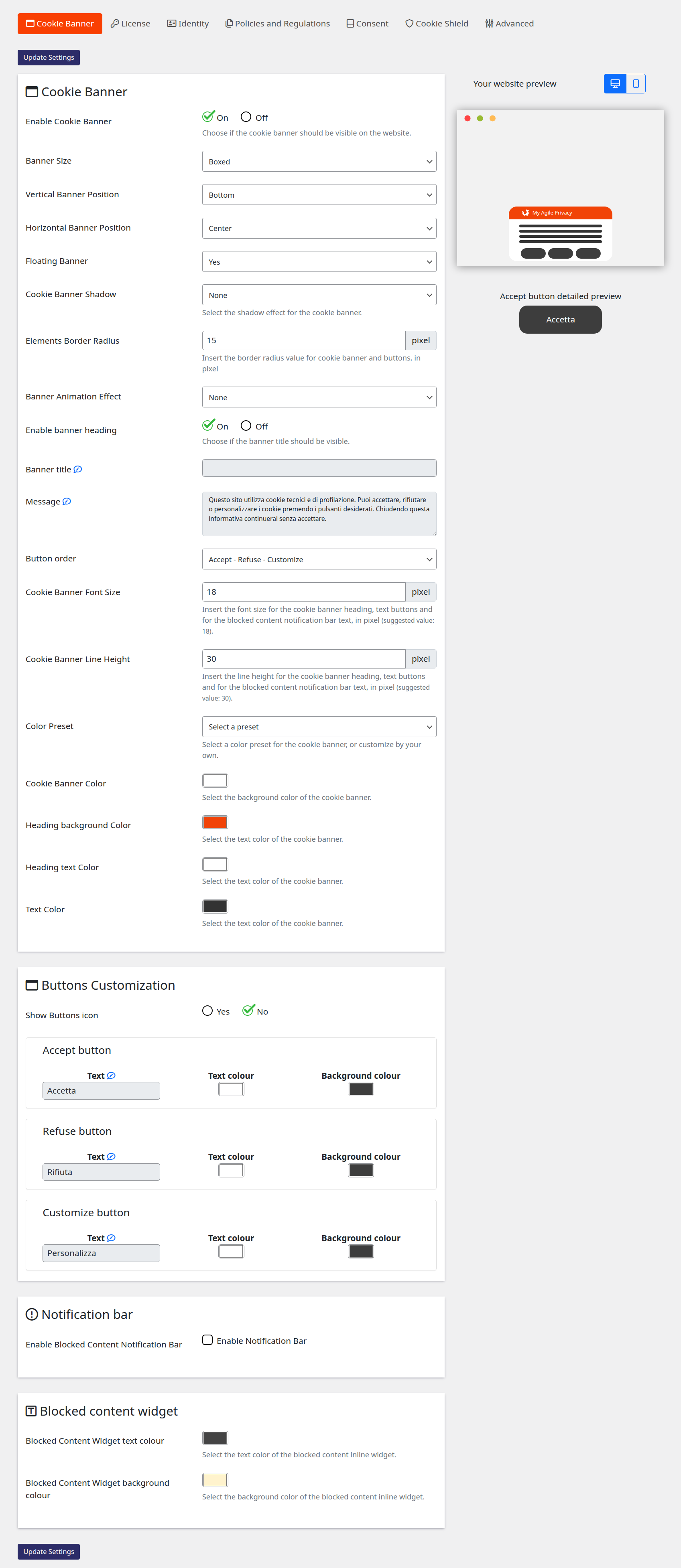 Cookie Banner settings