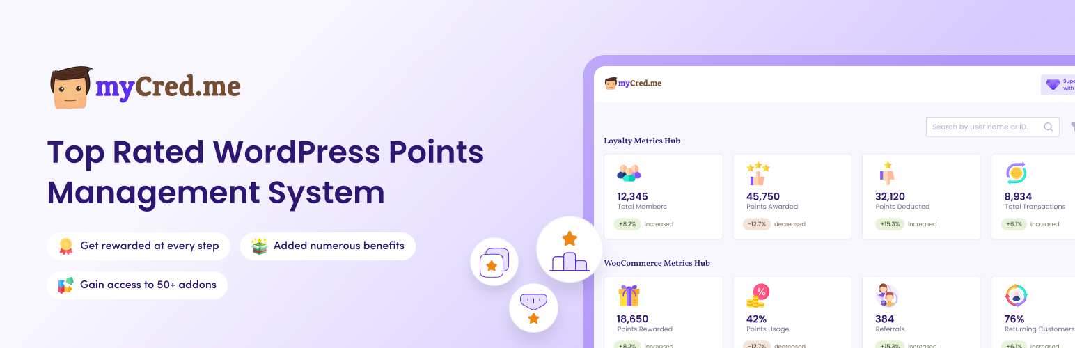 WordPress 外掛 Points Management System For Gamification, Ranks, Badges, and Loyalty Rewards Program – myCred 的封面圖片