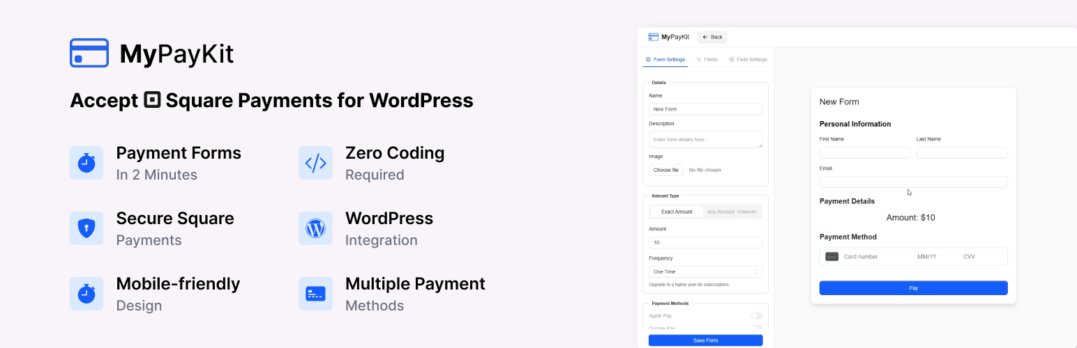WordPress 外掛 Payment Forms for Square – MyPayKit 的封面圖片。