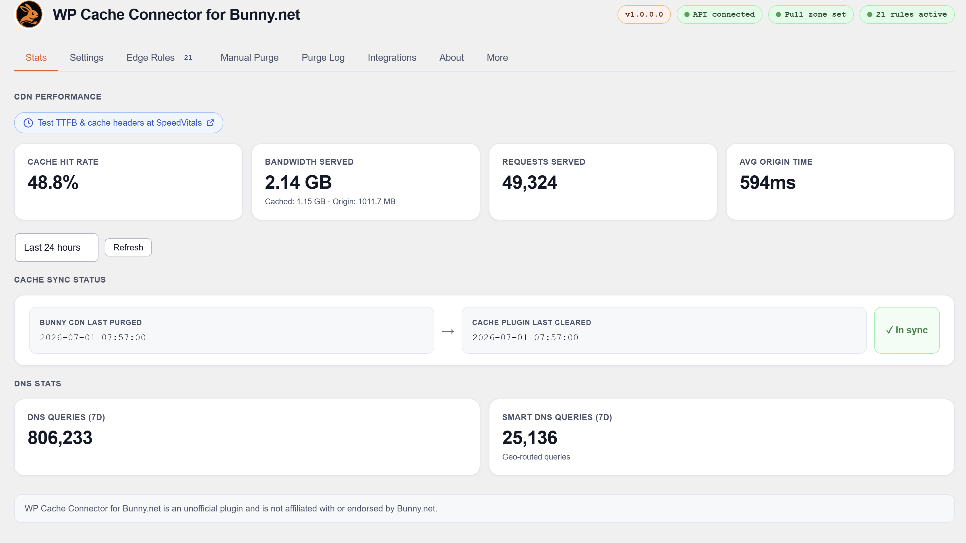 Edge Rules tab — 74 rules with enable/disable toggles, deploy button, and results table