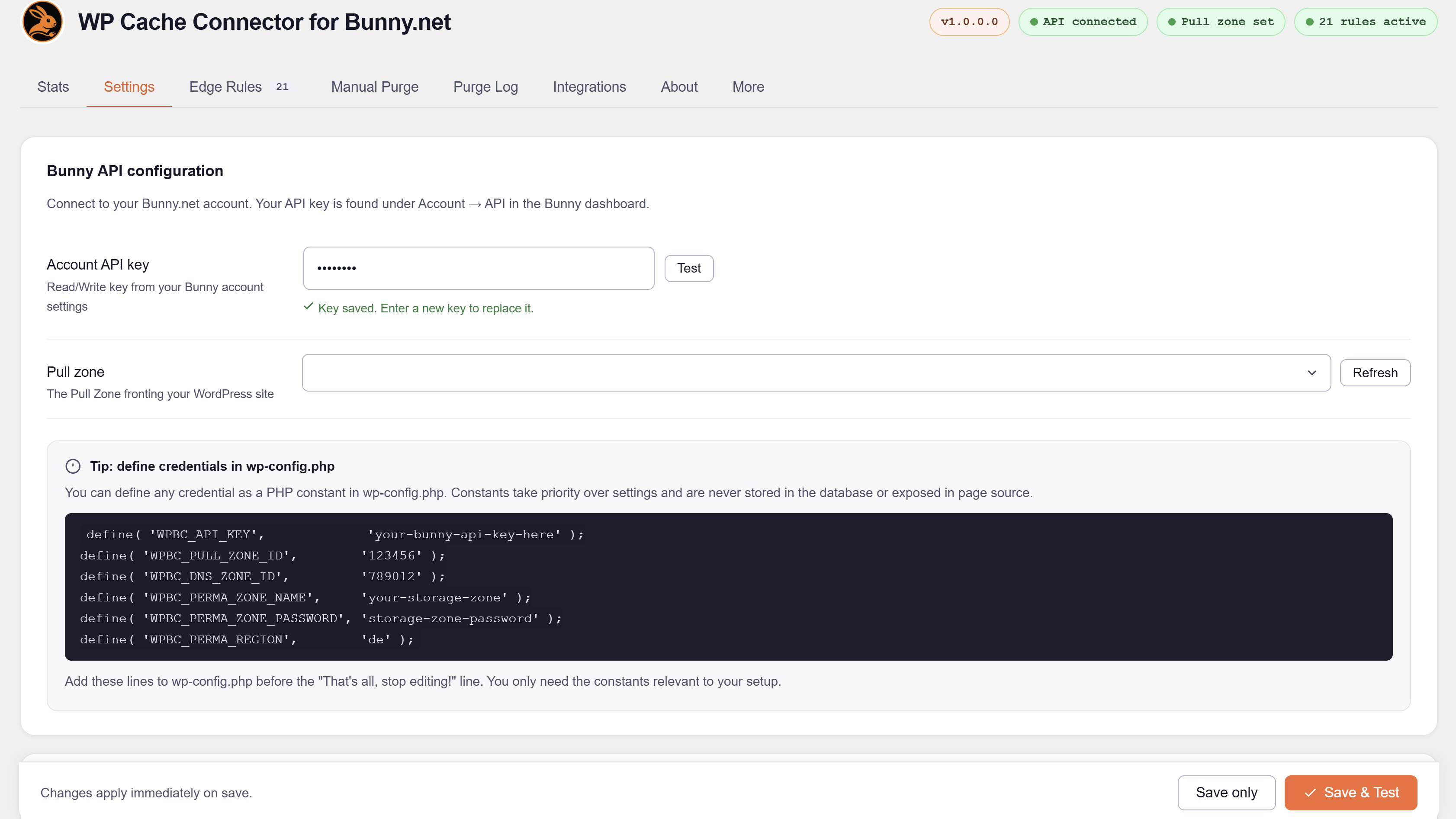 Settings tab — cache warmer and Perma-Cache cleanup configuration