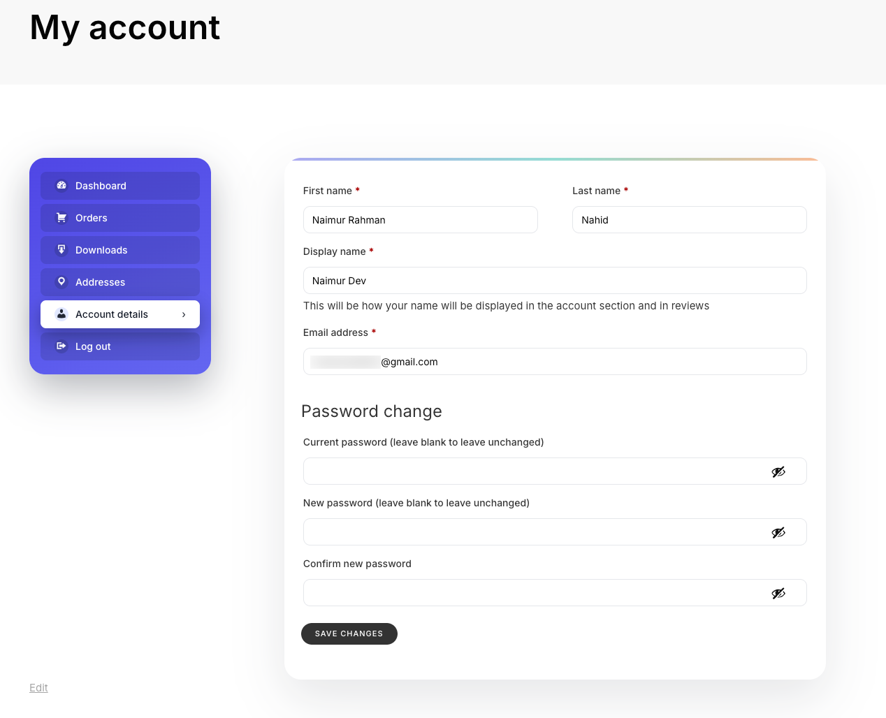 Account details form styling