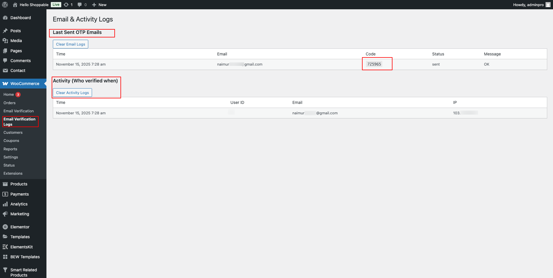 Email Verification Logs