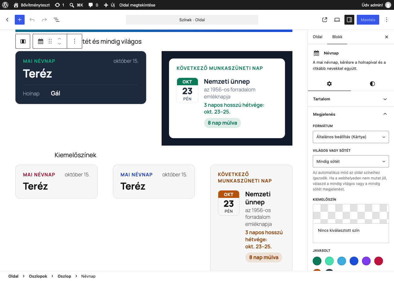 The block's Appearance settings in the editor.