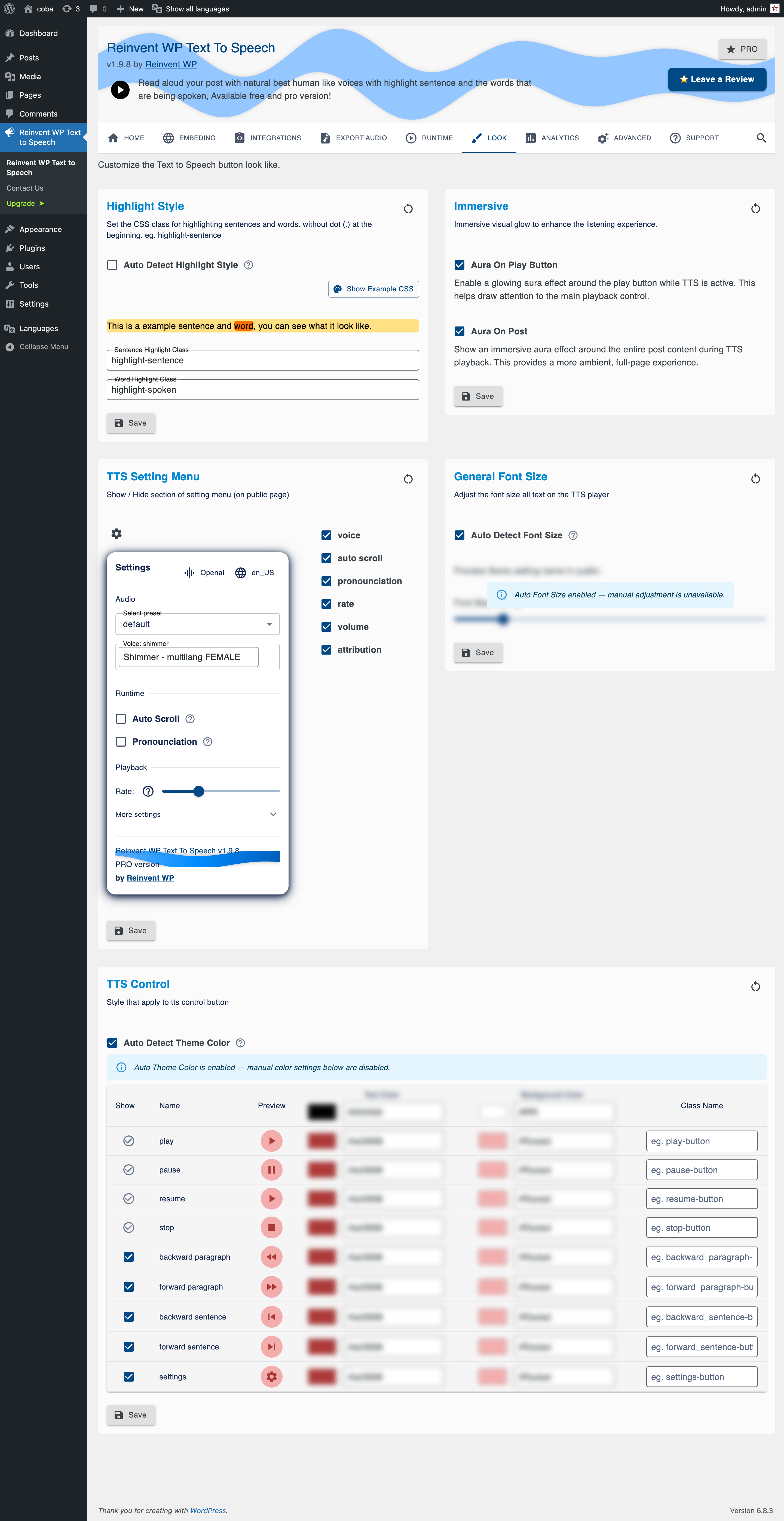 Setting Page: Customization button player