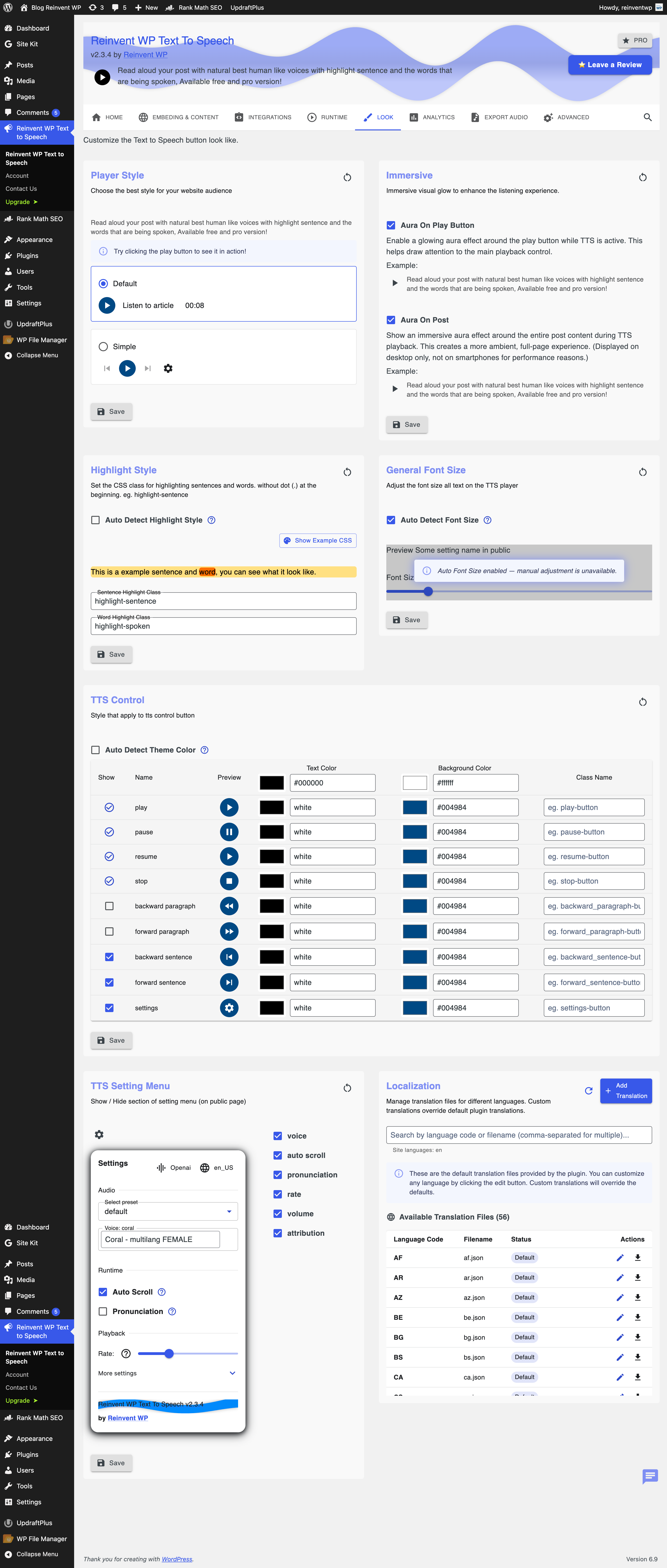 Setting Page: Customization button player
