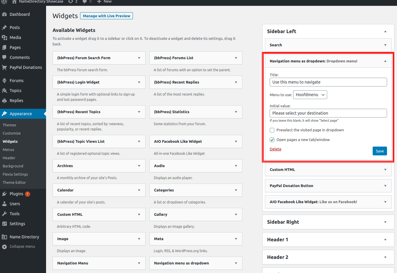 How to place the widget from the admin panel