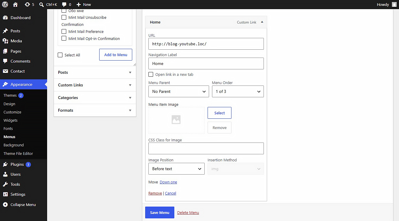 Admin page.