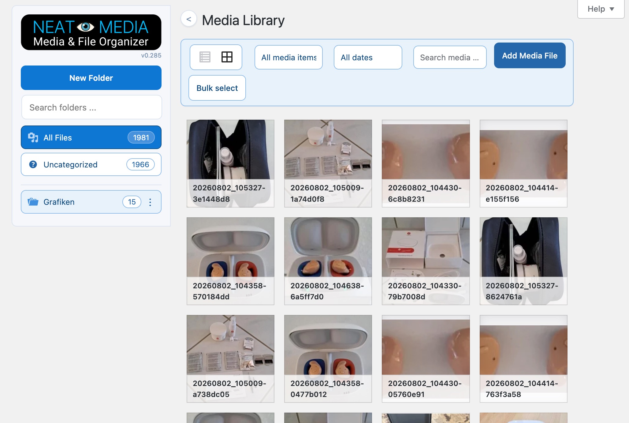 Neat Media sidebar with folder tree in the WordPress Media Library