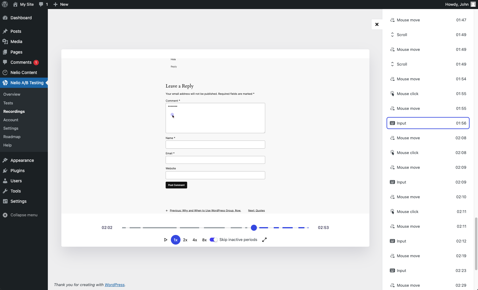 <strong>Privacy-first session recordings</strong>. As any input element is highly likely to contain sensitive text such as email or password, Nelio Session Recordings mask these by default.