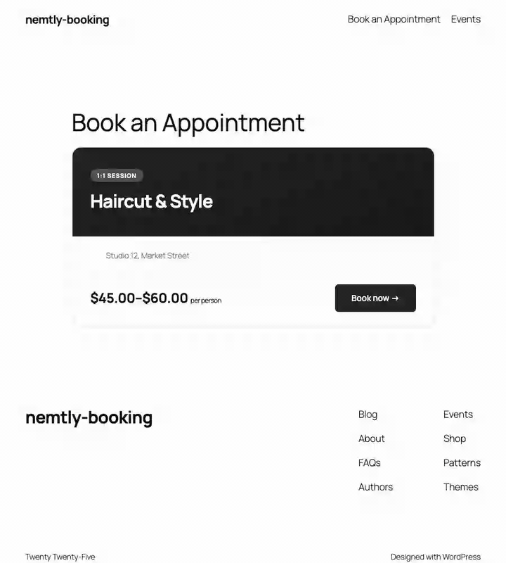 The booking flow on desktop, from choosing a staff member to confirmation