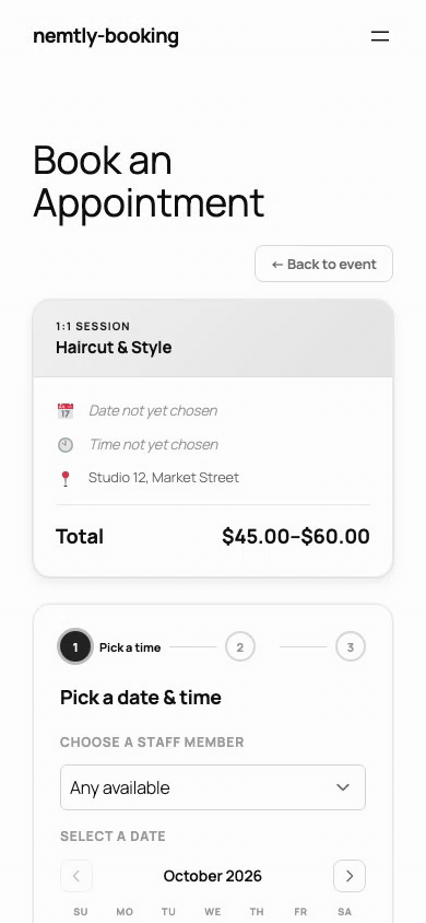The same booking flow on a phone