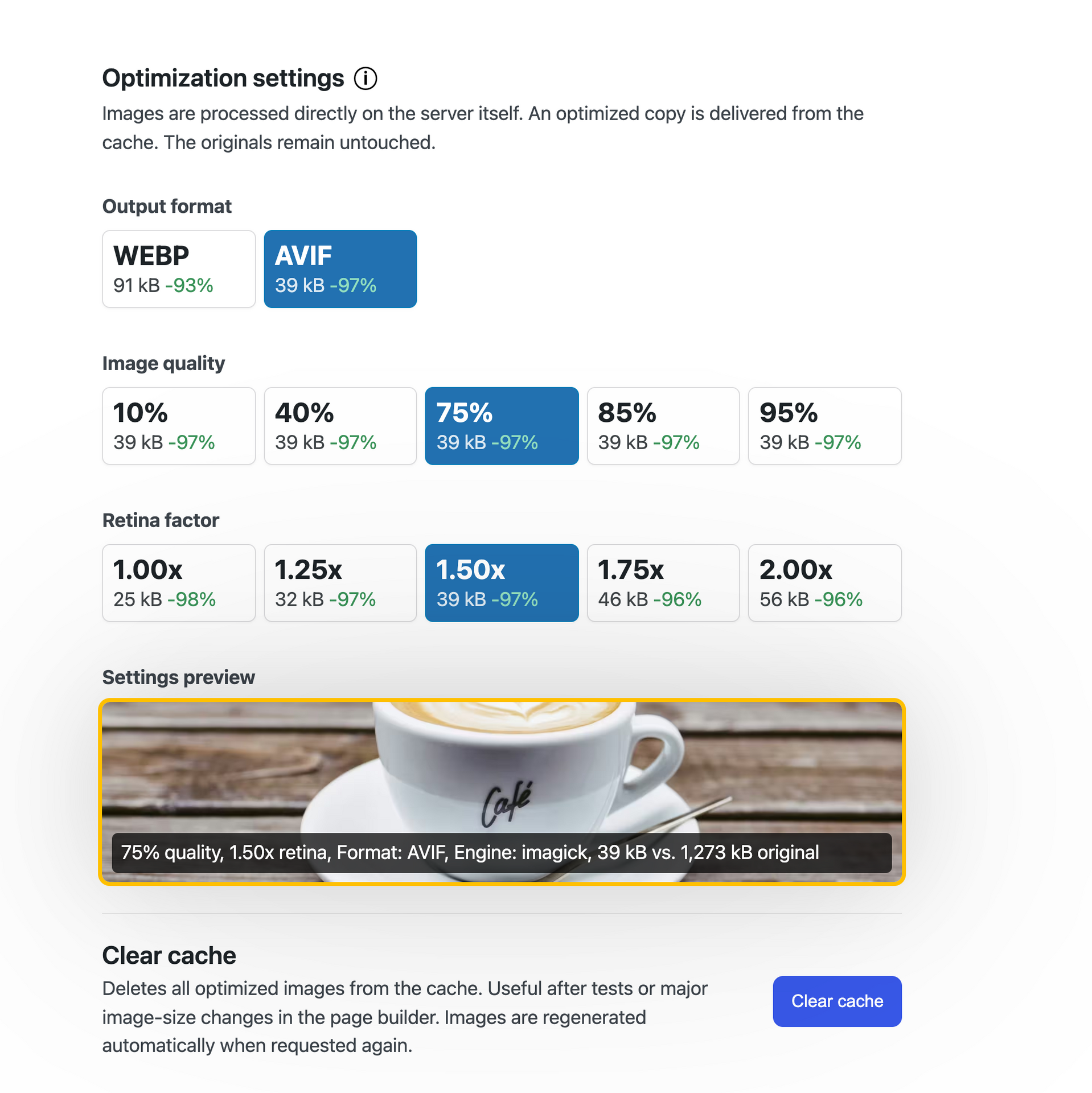 neo Optimize Preview settings to quickly and easily find the perfect balance between image quality and file size