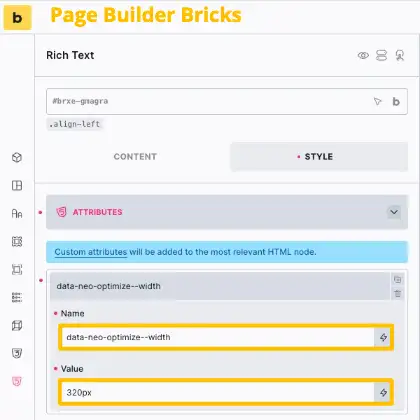 neo Optimize Override the auto-detected resolution and image quality via the img attribute in the Bricks page builder