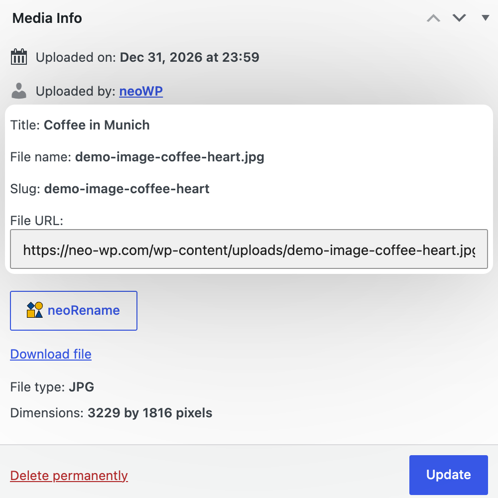 neo Rename - Reliably adjust all image references across the entire database, including PHP arrays and ACF fields of all posts