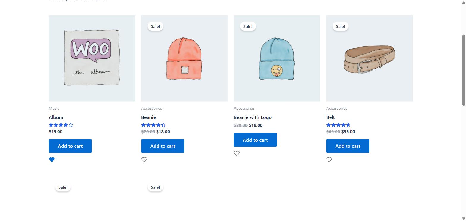 The heart button on the shop and archive pages. Each visitor's own saved items load after the page, so caching never shows the wrong hearts.