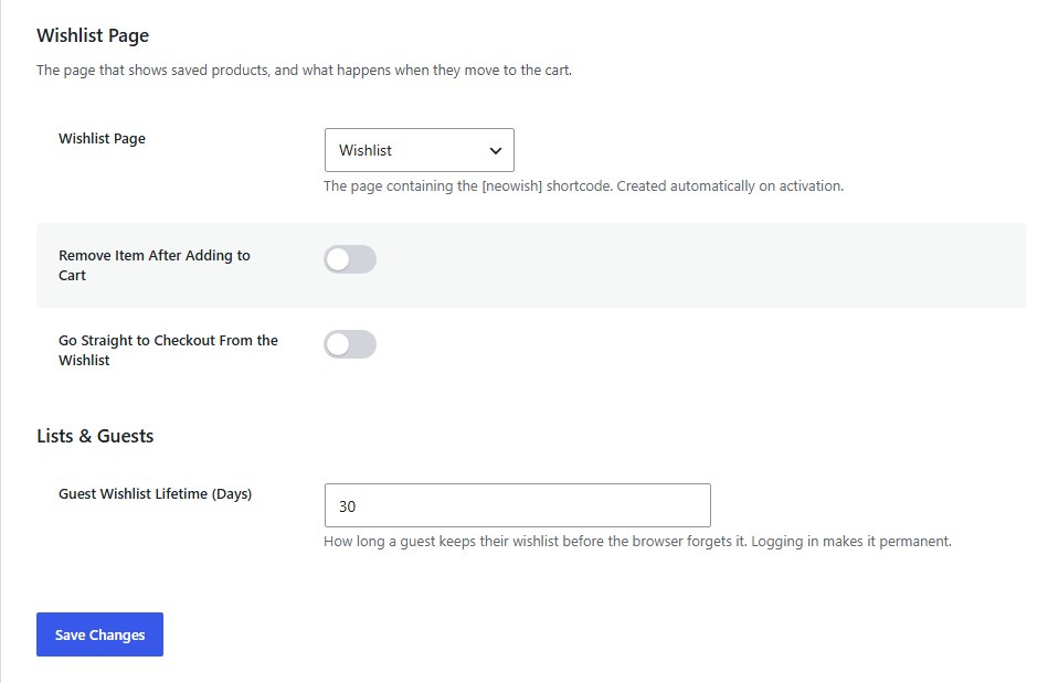 Guest settings: how long a guest keeps a saved list before the browser forgets it. Logging in moves the list into their account and keeps it for good.