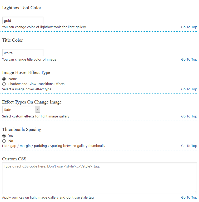 Photo Gallery Settings