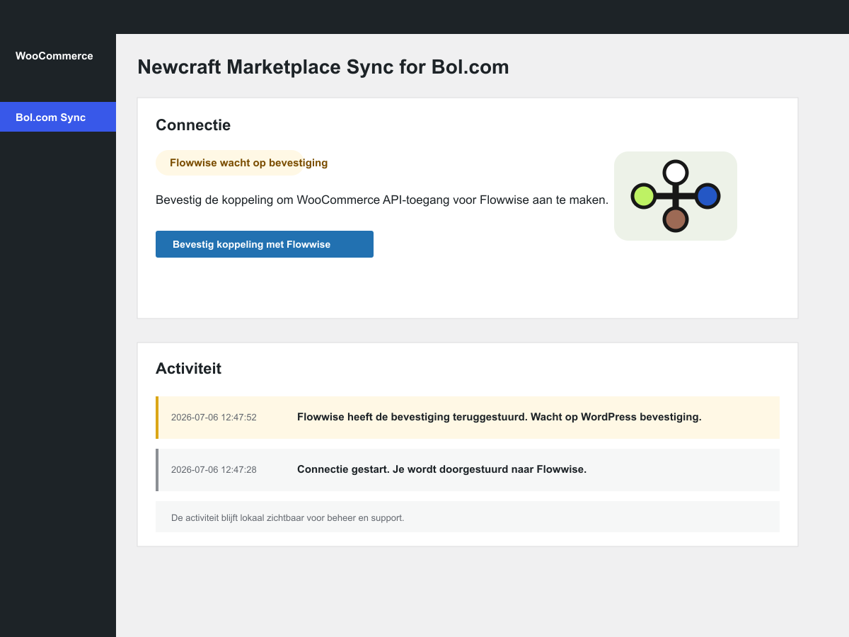 Pending confirmation state with local activity log feedback.