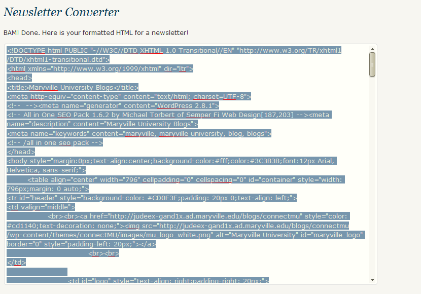 The main screen for the plugin. It runs automatically when going to the plugin page.