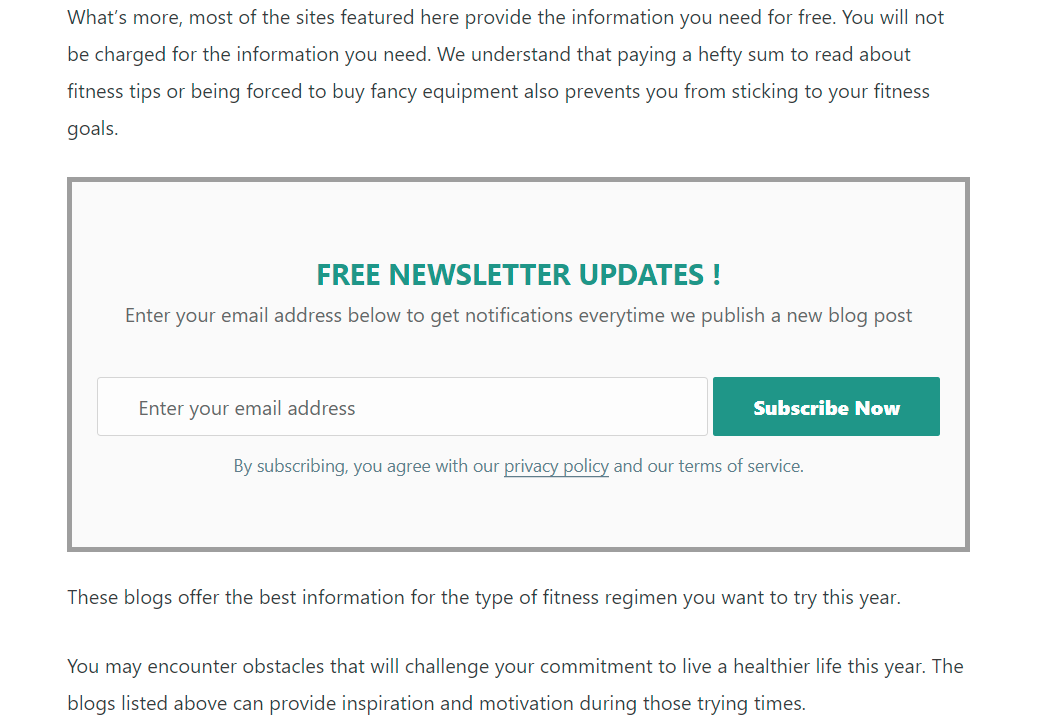 Sample newsletter subscription form