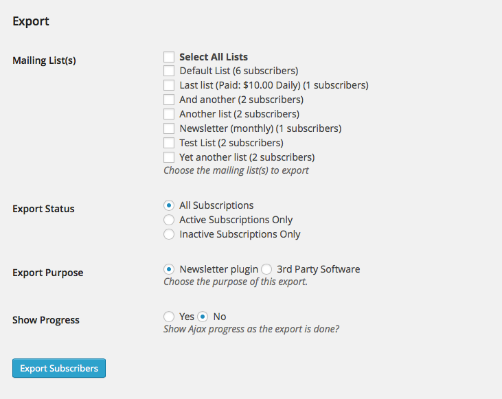 Export subscribers to CSV file