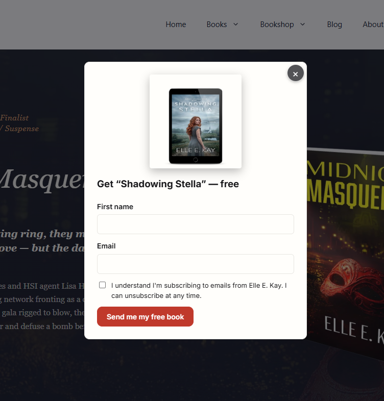 The site-wide pop-up as a visitor sees it.