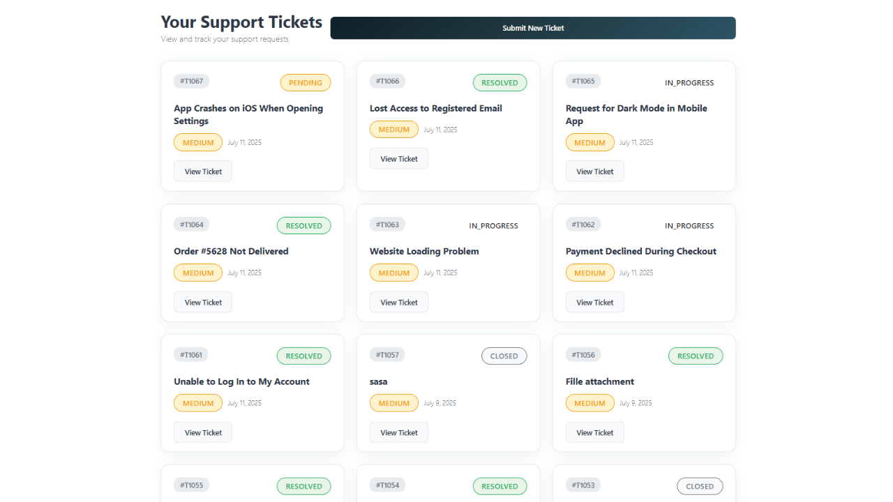 Customer Ticket Dashboard - Intuitive interface for customers to view and manage their ticket history