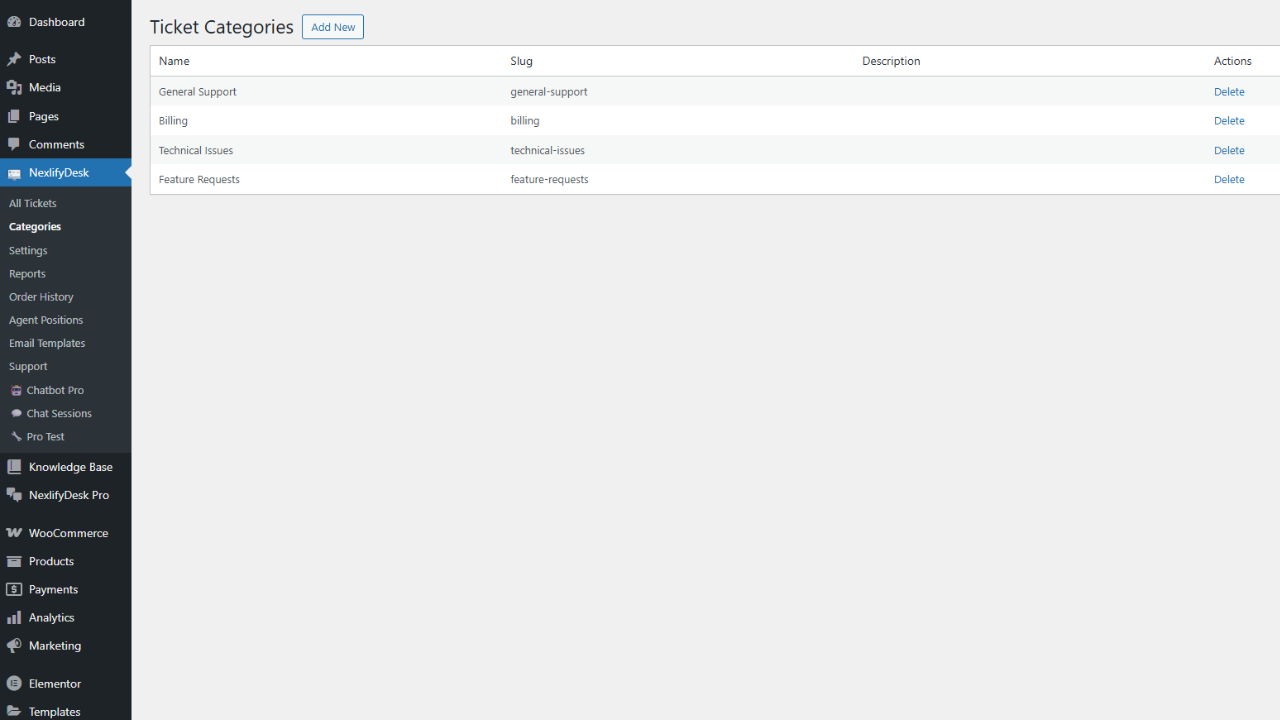 Category Management - Organize and manage custom ticket categories with descriptions