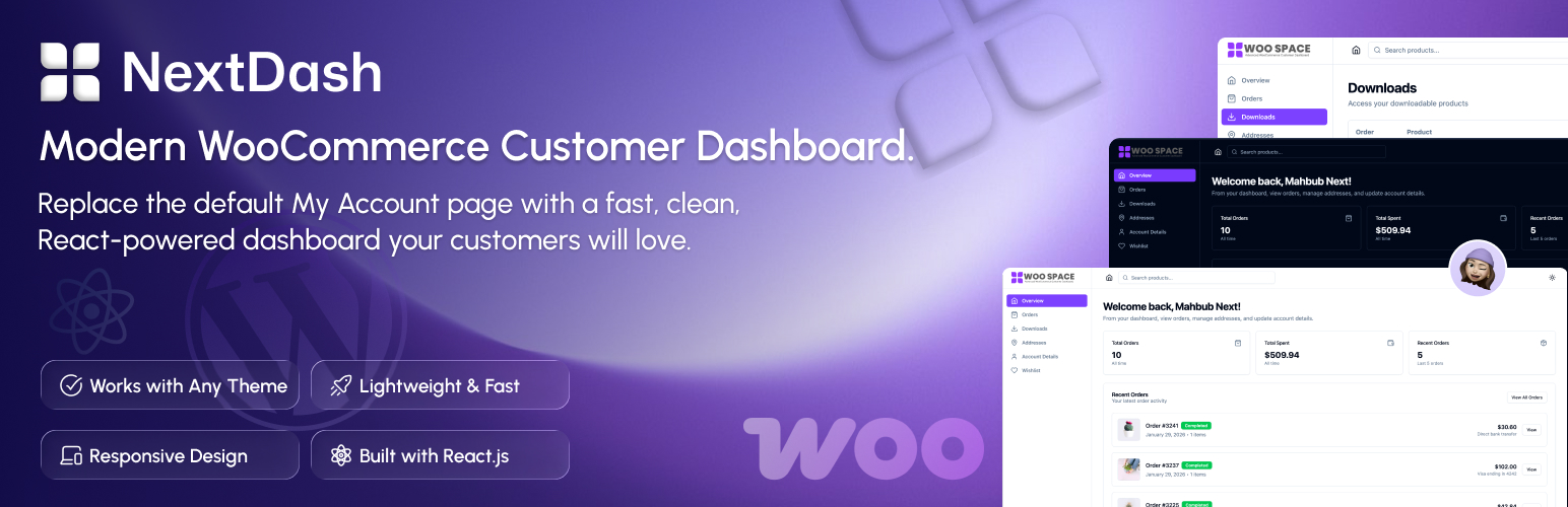 WordPress 外掛 NextDash – Modern Customer Dashboard 的封面圖片