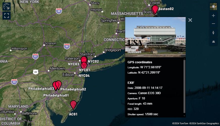 <p>The Infobox showing detailed information about a picture. Hybrid map style.</p>