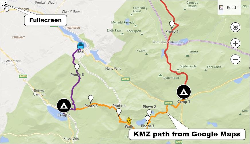 <p>Route Mode displaying .kmz path. Road map style.</p>