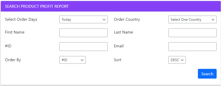Product Profit Report search and filter