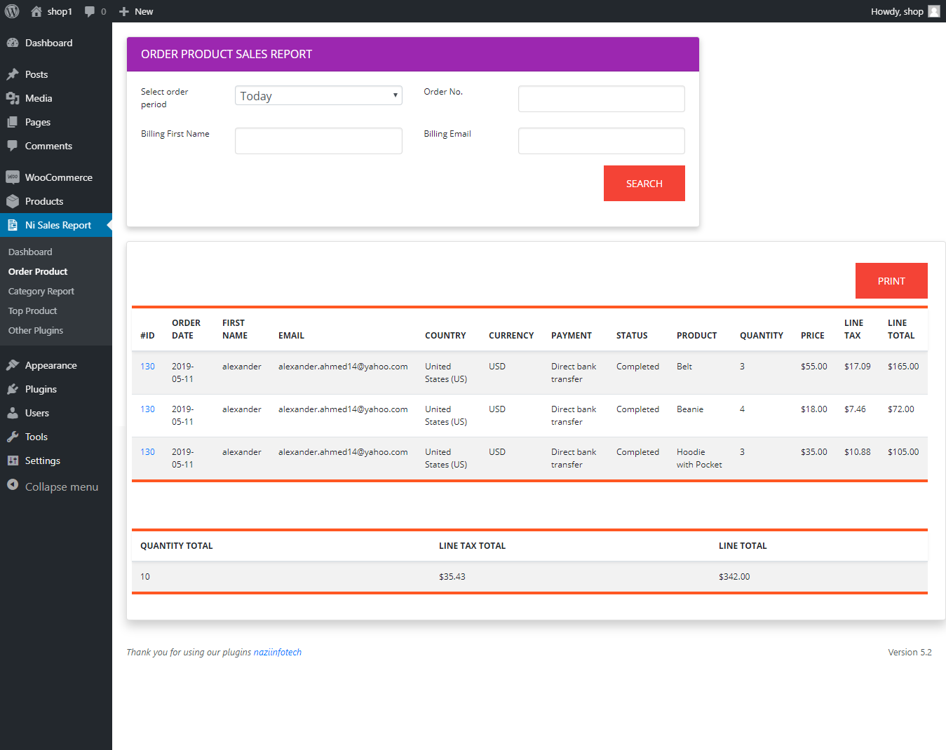 Sales order list with days filter option