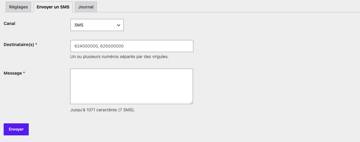 Manual sending with channel selection.
