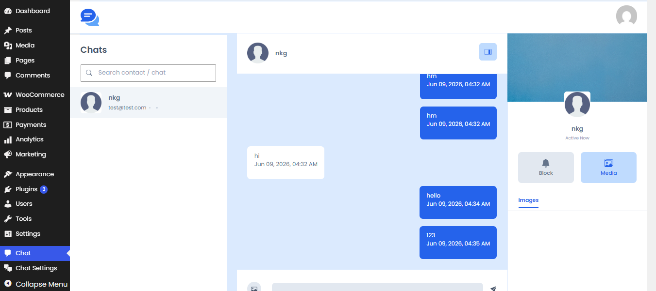 The admin chat dashboard.