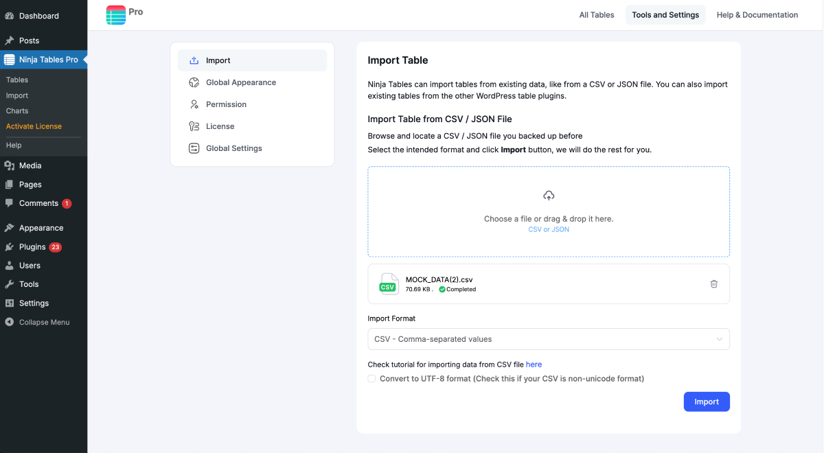 Import or Export CSV/JSON