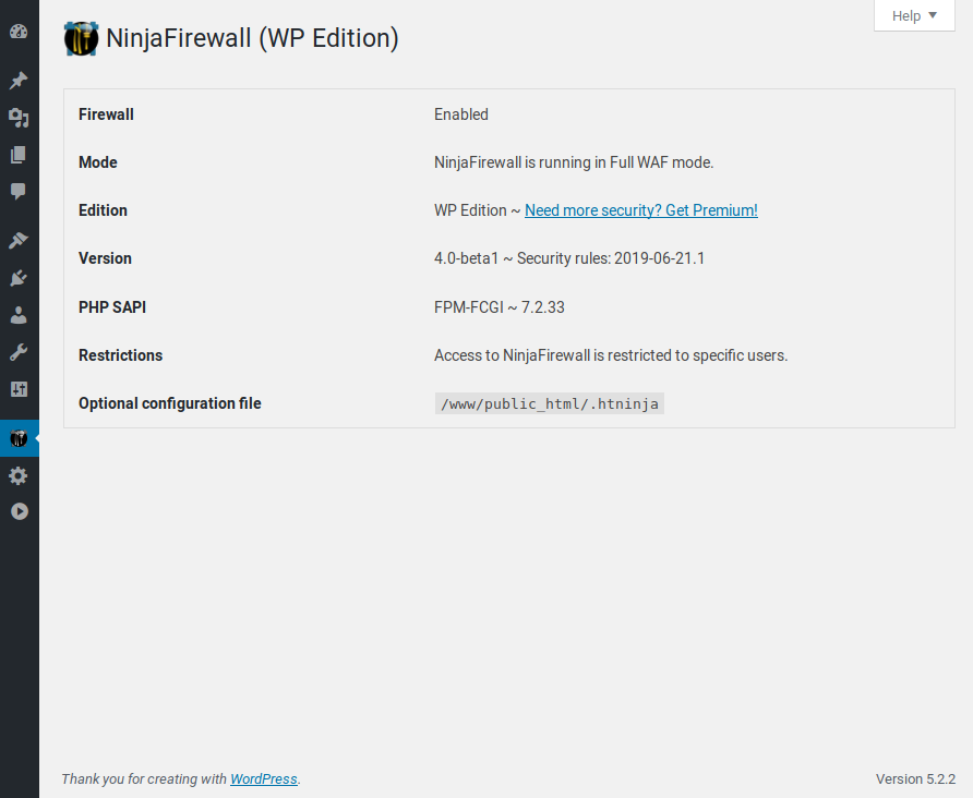 NinjaFirewall (WP Edition) &#8211; Advanced Security Plugin and Firewall