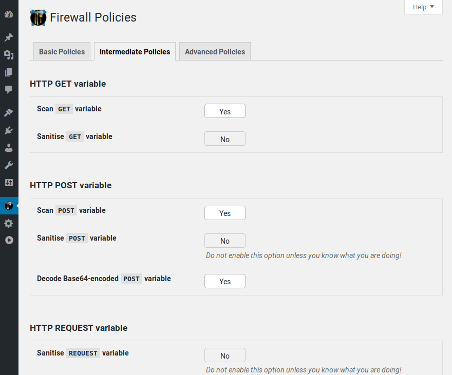 Policies pages 2/3: NinjaFirewall has a large list of powerful and unique policies that you can tweak accordingly to your needs.