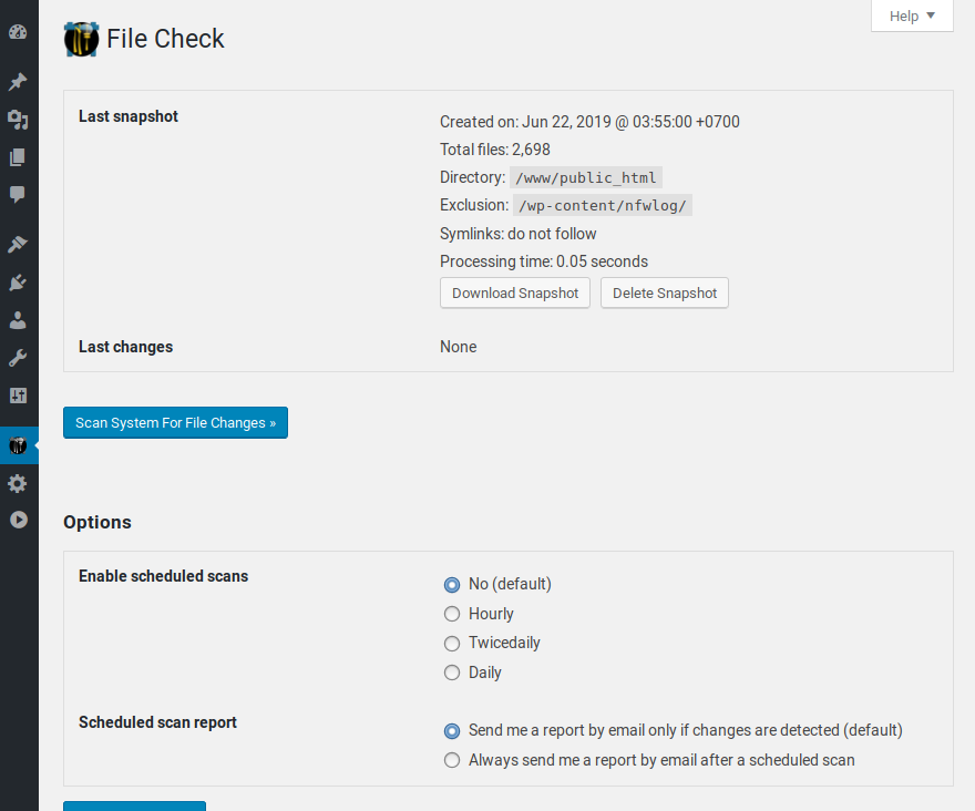 File Check: lets you perform file integrity monitoring upon request or on a specific interval (hourly, twicedaily, daily).