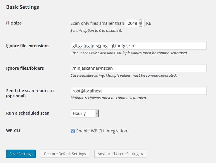 Basic settings.