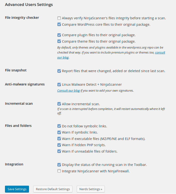 Advanced settings.