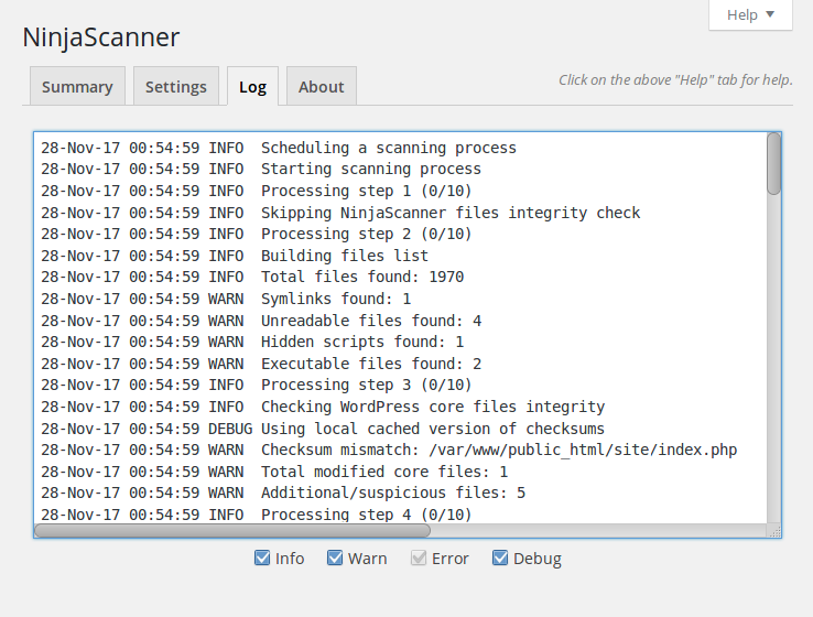 Debugging log.