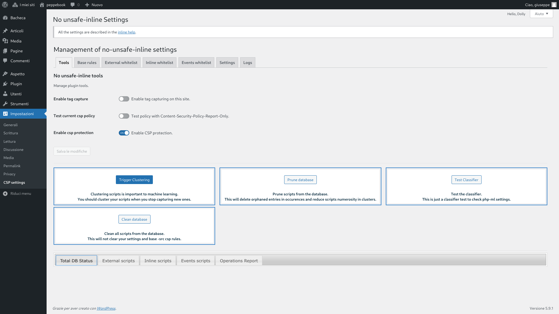 Plugin's tools tab in a multisite enviroment.