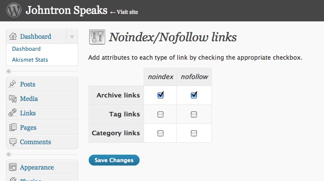 A view of the admin configuration page.