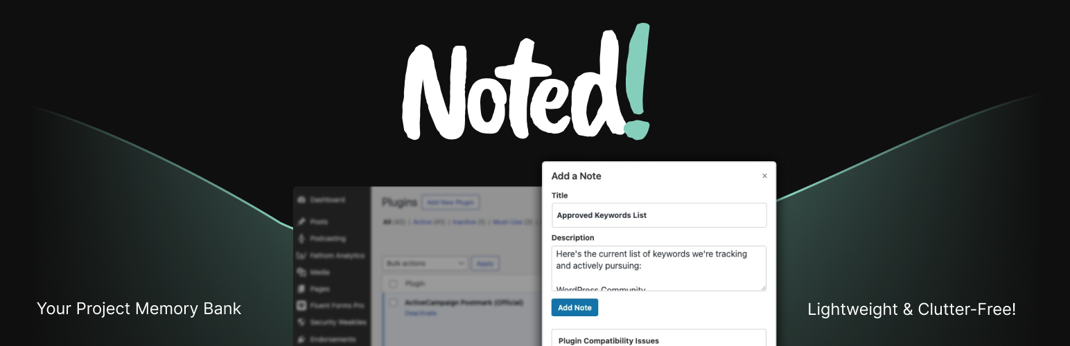 WordPress 外掛 Noted! 的封面圖片。