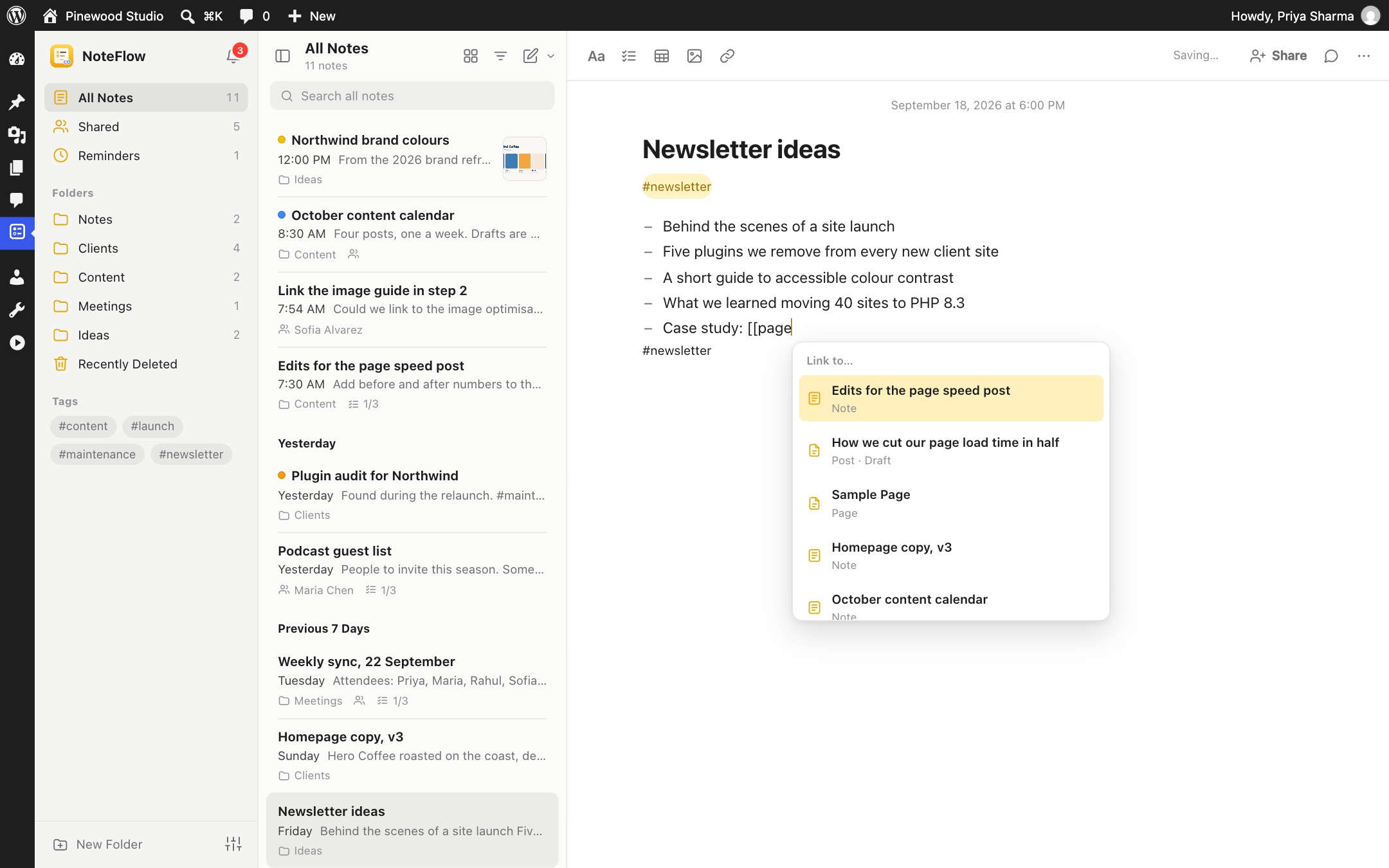 Type [[ to link to any post, page or note, with suggestions as you type.