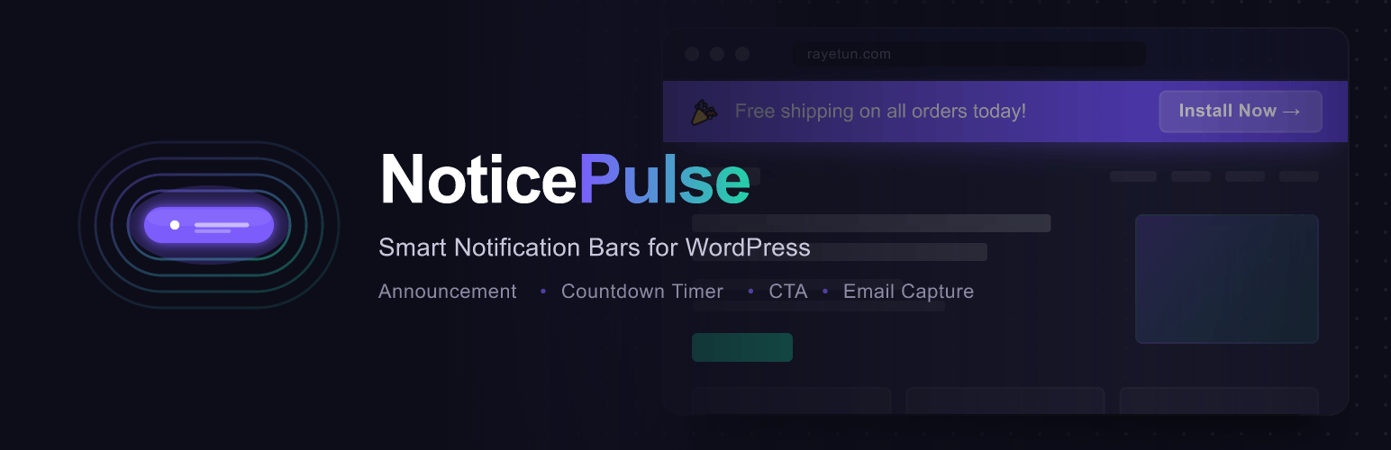 WordPress 外掛 NoticePulse — Notification Bar, Announcement Bar & Cookie Notice 的封面圖片