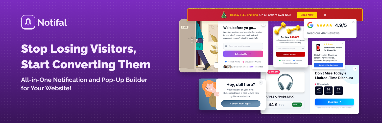 Notifal – Popup Builder & Notification Tool to Grow Email List, Increase Sale & Boost Conversion