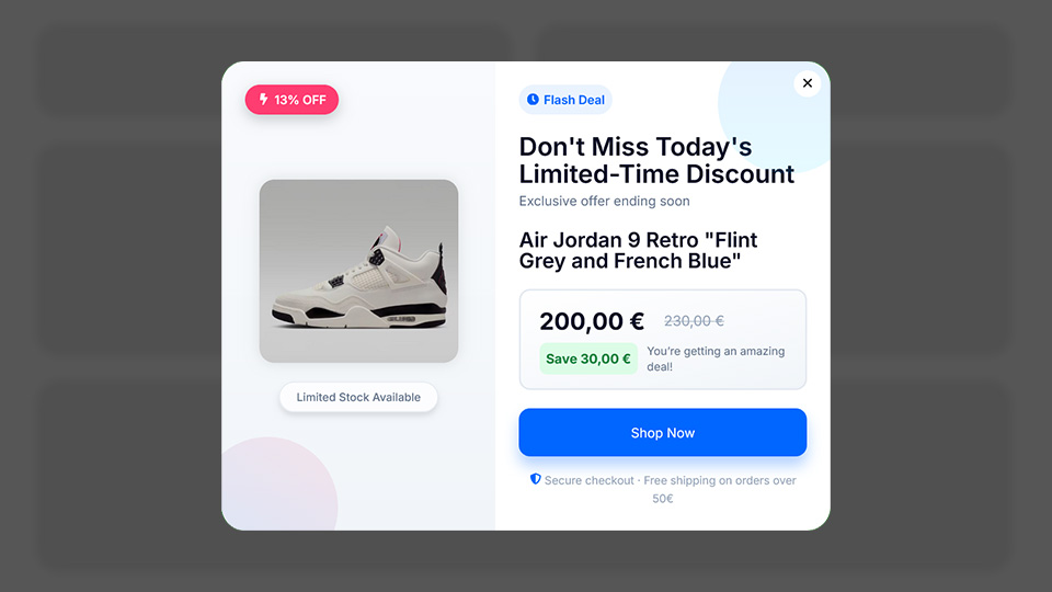 a Discounted Products Pop-up that was created with Notifal and you can import it to your website from our library.